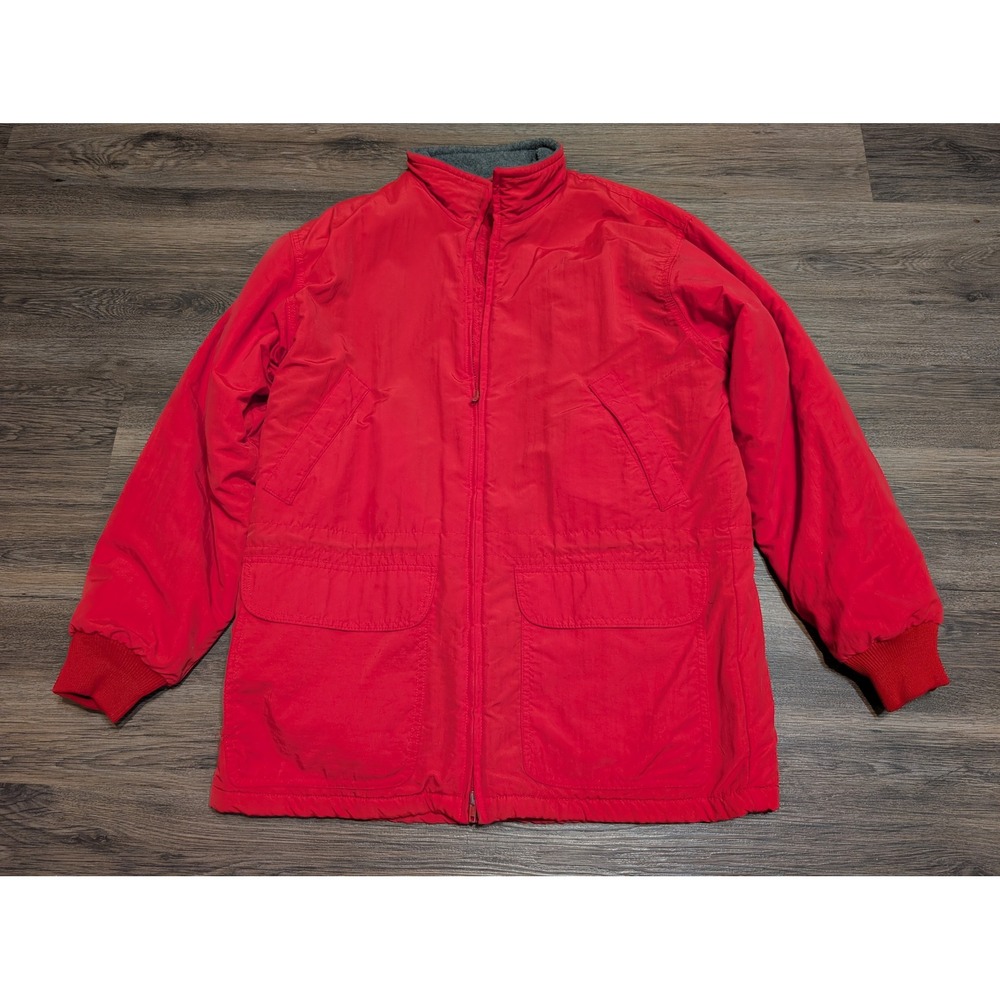 J Crew Oarsman Logo Insulated Lined Jacket Mens M Red Gray Made in‎ USA Vintage